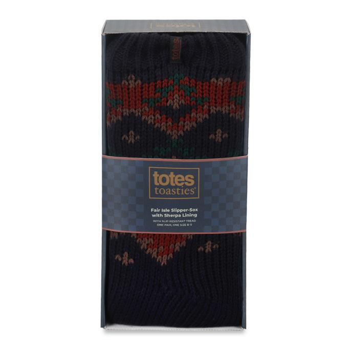 totes toasties® Mens Sherpa Lined Slipper Socks Navy Mix Extra Image 5